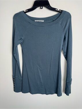 Peruvian Connection Long Sleeve Wide Neck Top-Blue Gray-Small